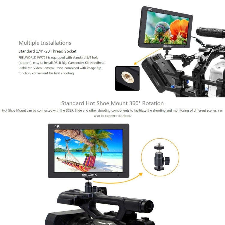 FEELWORLD FW703 1920x1200 7 inch IPS Screen HDMI 4K SDI Broadcast Camera Field Monitor