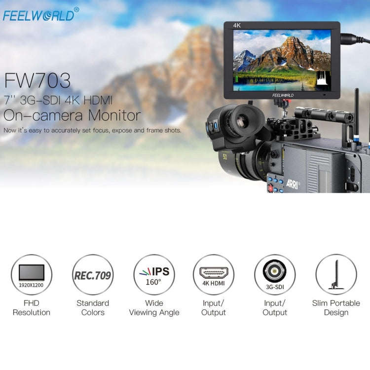 FEELWORLD FW703 1920x1200 7 inch IPS Screen HDMI 4K SDI Broadcast Camera Field Monitor