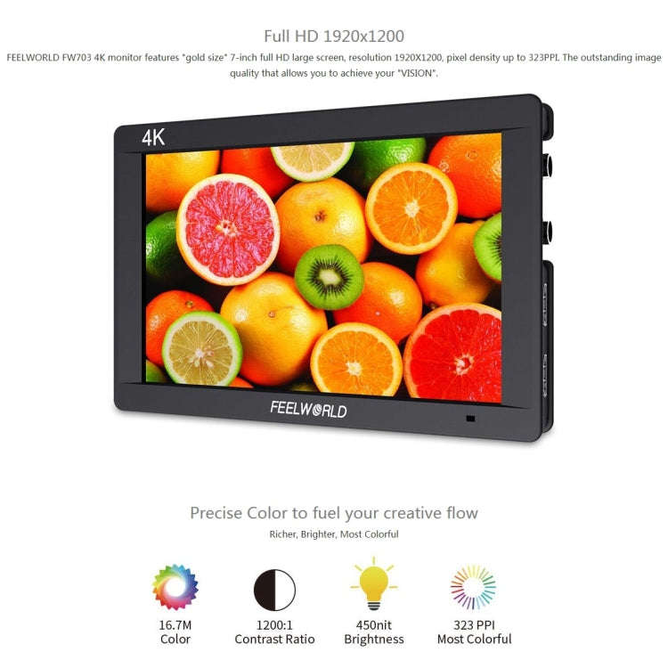 FEELWORLD FW703 1920x1200 7 inch IPS Screen HDMI 4K SDI Broadcast Camera Field Monitor