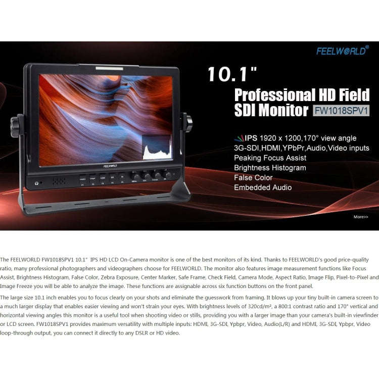 FEELWORLD FW1018SPV1 1920x1200 10.1 inch IPS Screen HD Color LCD Director Camera Field Monitor
