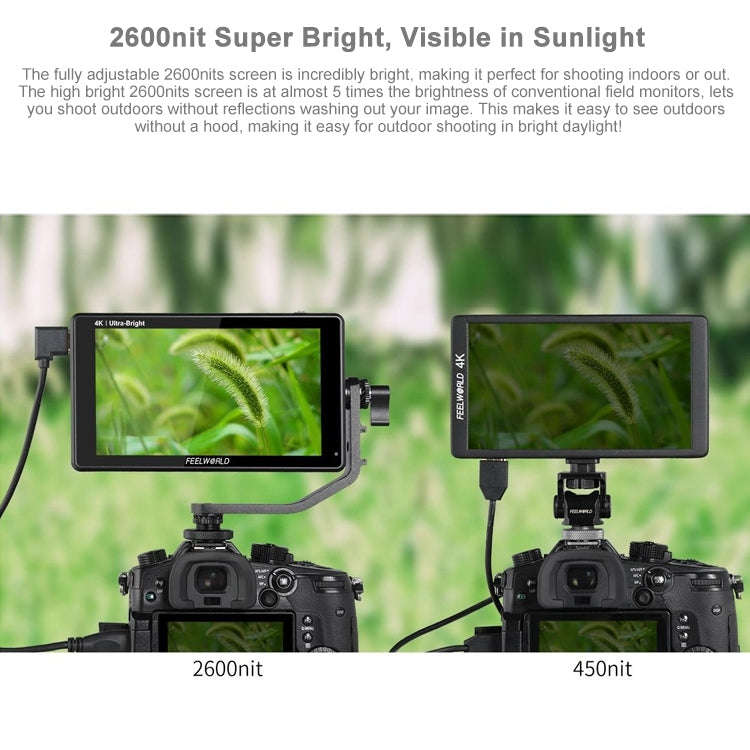 FEELWORLD LUT6S 1920x1080 2600 nits 6 inch IPS Screen HDMI 4K Touch Screen SDI HDI Camera Field M...