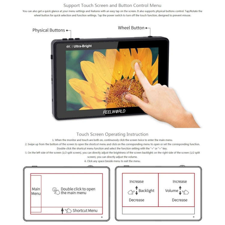 FEELWORLD LUT7 1920x1200 2200 nits 7 inch IPS Screen HDMI 4K Touch Screen Camera Field Monitor