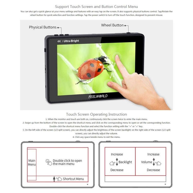 FEELWORLD LUT7S 1920x1200 2200 nits 7 inch IPS Screen HDMI 4K Touch Screen Camera Field Monitor