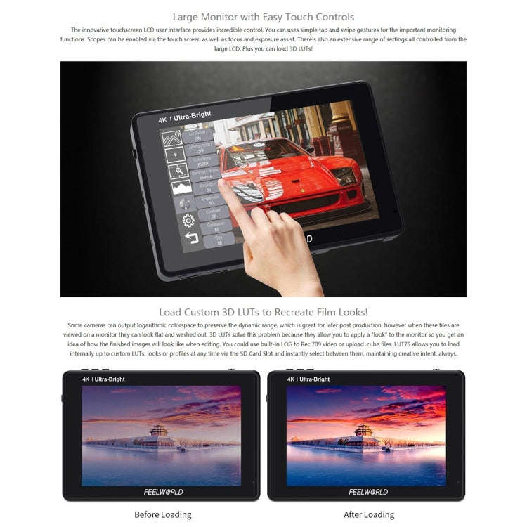 FEELWORLD LUT7S 1920x1200 2200 nits 7 inch IPS Screen HDMI 4K Touch Screen Camera Field Monitor
