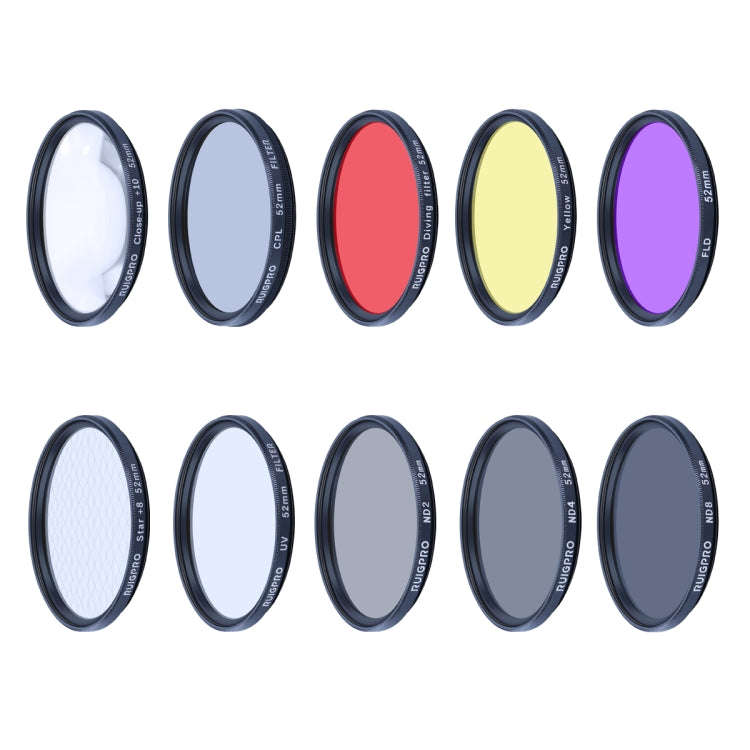 RUIGPRO for GoPro HERO10 Black / HERO9 Black Professional 52mm 52mm 10 in 1 UV+ND2+ND4+ND8+Star 8...