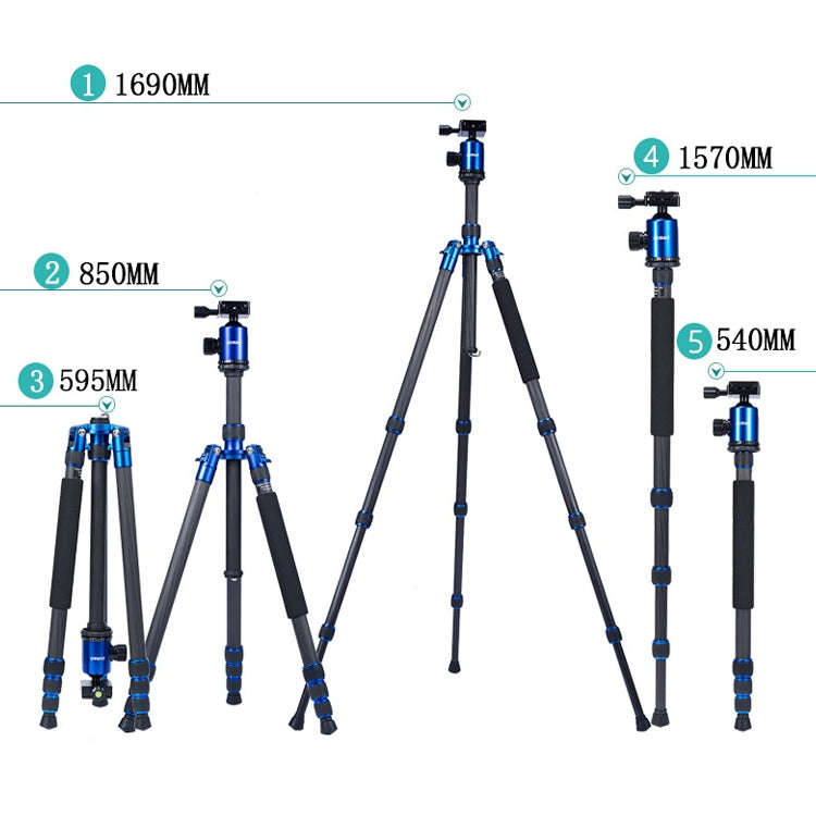 TRIOPO Oubao C-608S Adjustable Portable Carbon Fiber Tripod with Ball Head for SLR Camera