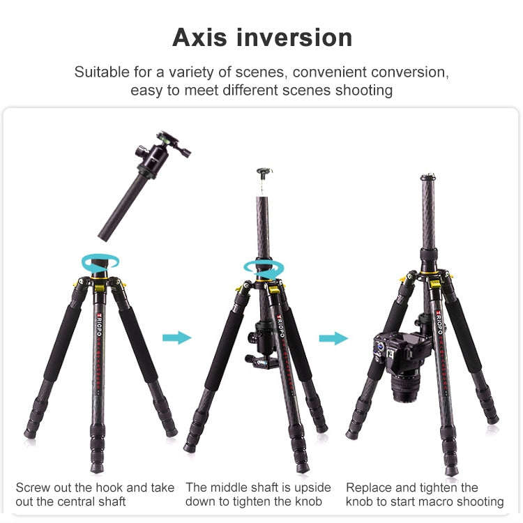 TRIOPO 853 Adjustable Portable Carbon Fiber Tripod with D2-A Ball Head for SLR Camera