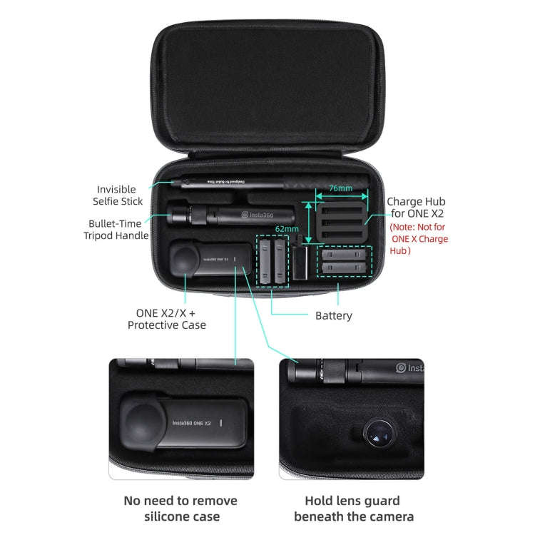 Sunnylife IST-B193 Storage Bag Case Handbag for Insta360 ONE X2 / X(Black)
