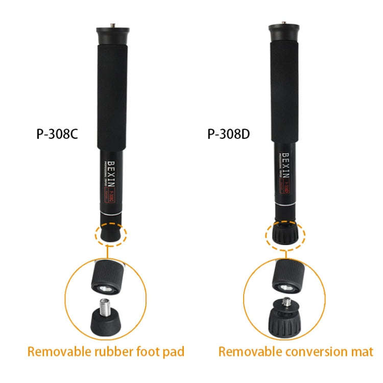 BEXIN P308C Portable Travel Outdoor DSLR Camera Aluminum Alloy Monopod Holder (Black)