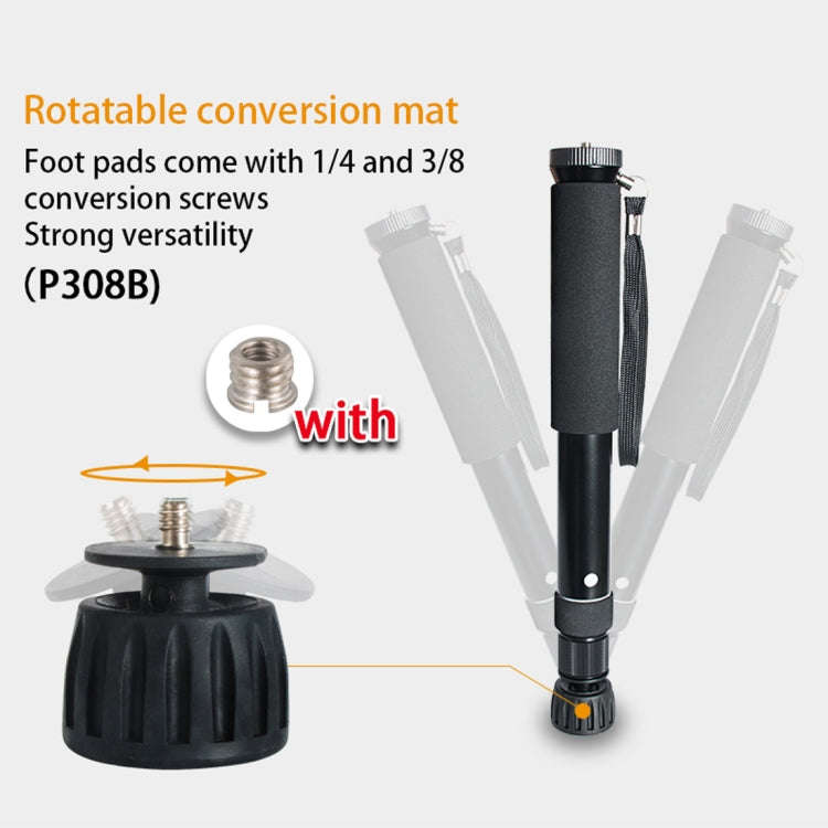 BEXIN P308B Portable Travel Outdoor DSLR Camera Aluminum Alloy Monopod Holder (Black)