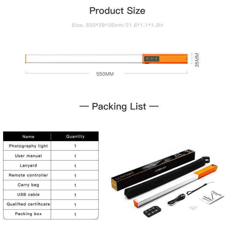 LUXCeO Q508D Dual Color Temperature Photo LED Stick Video Light Handheld LED Fill Light Flash Lig...