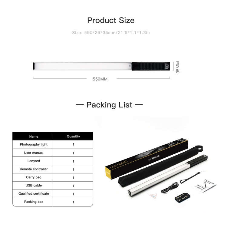 LUXCeO Q508S Dual Color Temperature 1000LM Photo LED Stick Video Light Handheld LED Fill Light Fl...
