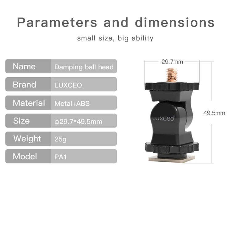 LUXCeO PA1 Camera Universal Hot Shoe Holder Damping Ball-Head Bracket (Black)