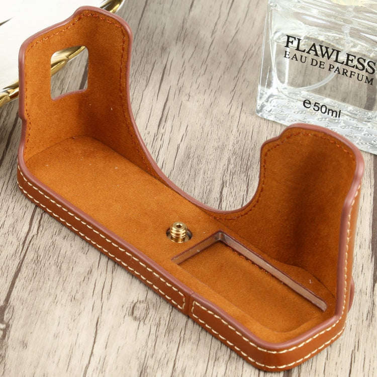 1/4 inch Thread PU Leather Camera Half Case Base for FUJIFILM X100V (Brown)