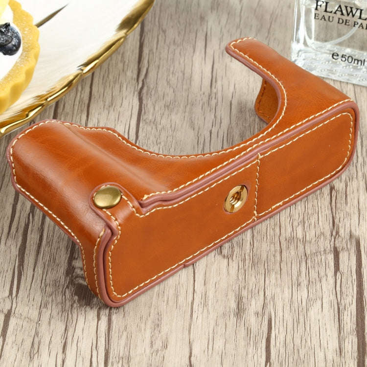 1/4 inch Thread PU Leather Camera Half Case Base for FUJIFILM X100V (Brown)