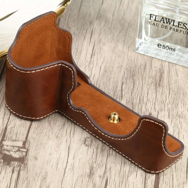 1/4 inch Thread PU Leather Camera Half Case Base for FUJIFILM X-S10 (Coffee)