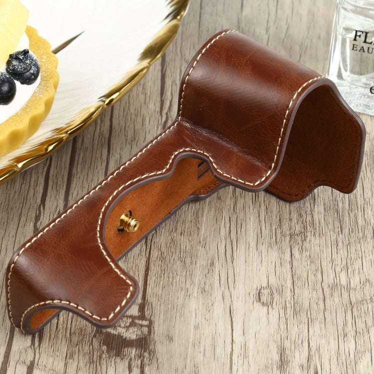 1/4 inch Thread PU Leather Camera Half Case Base for FUJIFILM X-S10 (Coffee)