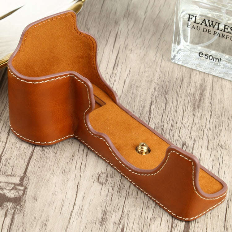 1/4 inch Thread PU Leather Camera Half Case Base for FUJIFILM X-S10 (Brown)