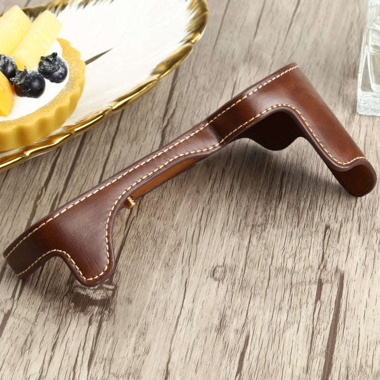 1/4 inch Thread PU Leather Camera Half Case Base for Canon EOS 90D (Coffee)