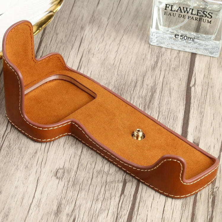 1/4 inch Thread PU Leather Camera Half Case Base for Canon EOS 90D (Brown)