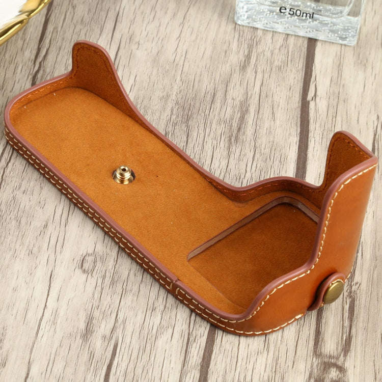 1/4 inch Thread PU Leather Camera Half Case Base for Canon EOS 90D (Brown)