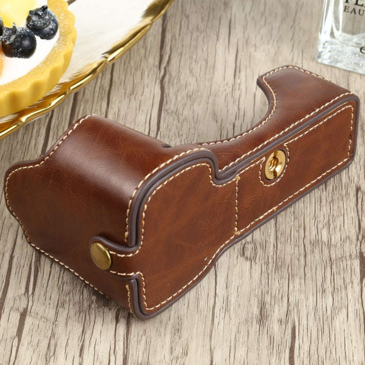 1/4 inch Thread PU Leather Camera Half Case Base for Sony ILCE-7C/A7C (Coffee)