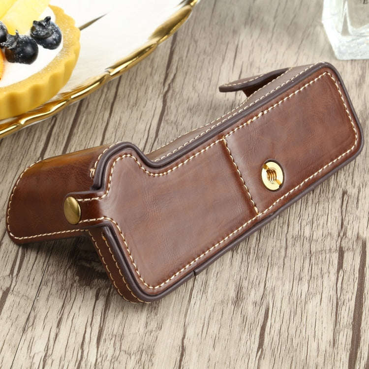 1/4 inch Thread PU Leather Camera Half Case Base for FUJIFILM X-T4 (Coffee)