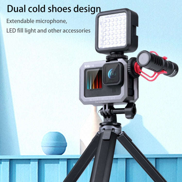 RUIGPRO for GoPro HERO10 Black / HERO9 Black Metal Border Frame Mount Protective Cage with Dual C...