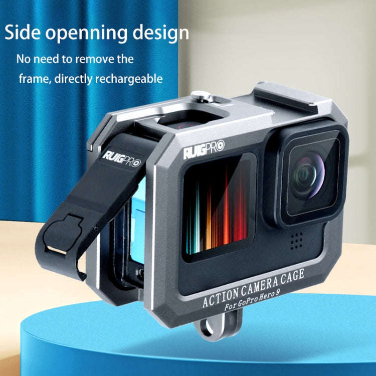 RUIGPRO for GoPro HERO10 Black / HERO9 Black Metal Border Frame Mount Protective Cage with Dual C...