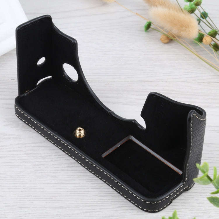 1/4 inch Thread Litchi Texture PU Leather Camera Half Case Base for FUJIFILM X-T4 (Black)