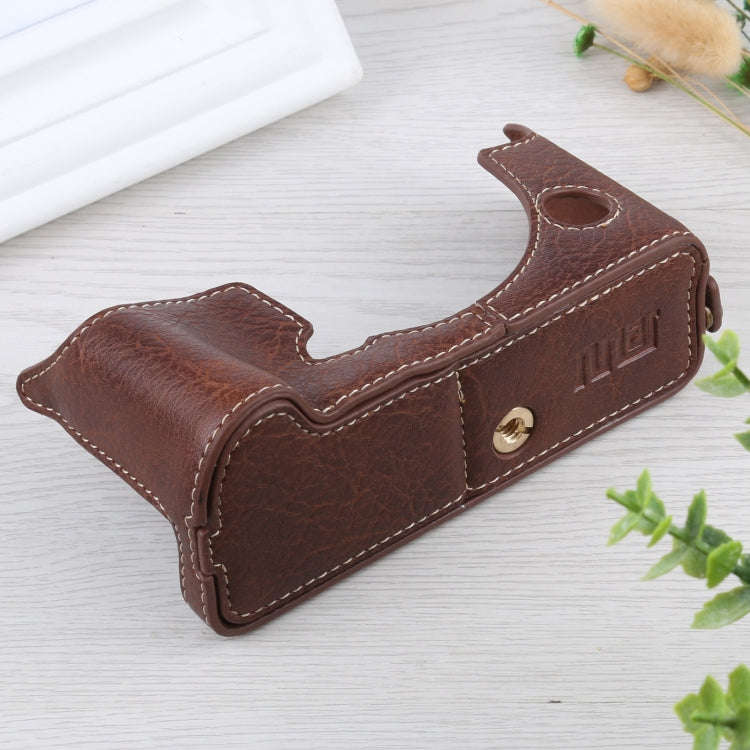 1/4 inch Thread Litchi Texture PU Leather Camera Half Case Base for FUJIFILM X-T4 (Coffee)