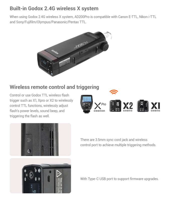 Godox AD200 Pro Pocket Flash Light  TTL HSS 2.4G Wireless X System Outdoor Flash Speedlight(EU Plug)