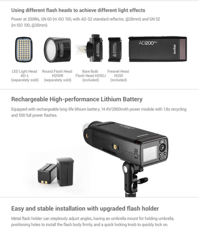 Godox AD200 Pro Pocket Flash Light  TTL HSS 2.4G Wireless X System Outdoor Flash Speedlight(EU Plug)