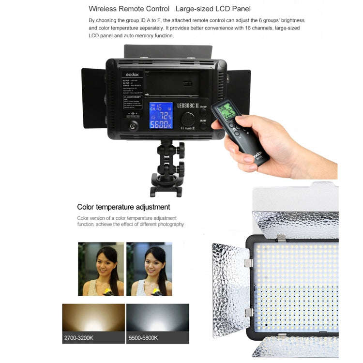 Godox LED308C II 308LEDs Dimmable Photography Light 860LUX Professional Vlogging Video & Photo St...