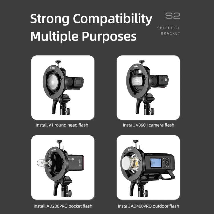 Godox S2 Speedlite S-Type Bracket Bowens Mount Flash S-type Holder Bracket (Black)