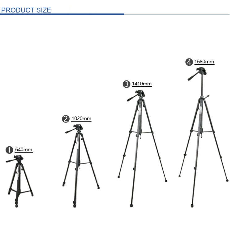 WeiFeng WT-3560 3-Section Folding Legs Live Broadcast Aluminum Alloy Tripod Mount (Black)