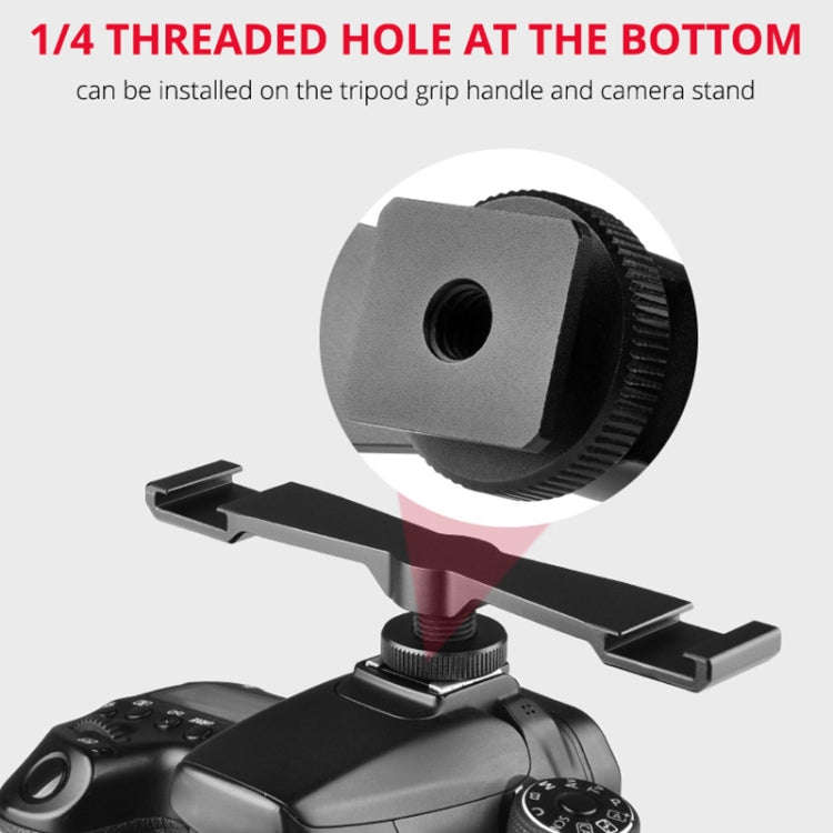 YELANGU A641 Cold Shoe to Dual Cold Shoe Mount Adapter Aluminum Alloy Extension Bracket (Black)