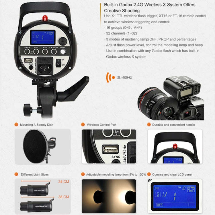 Godox SK400II Studio Flash Light 150Ws Bowens Mount Studio Speedlight(EU Plug)
