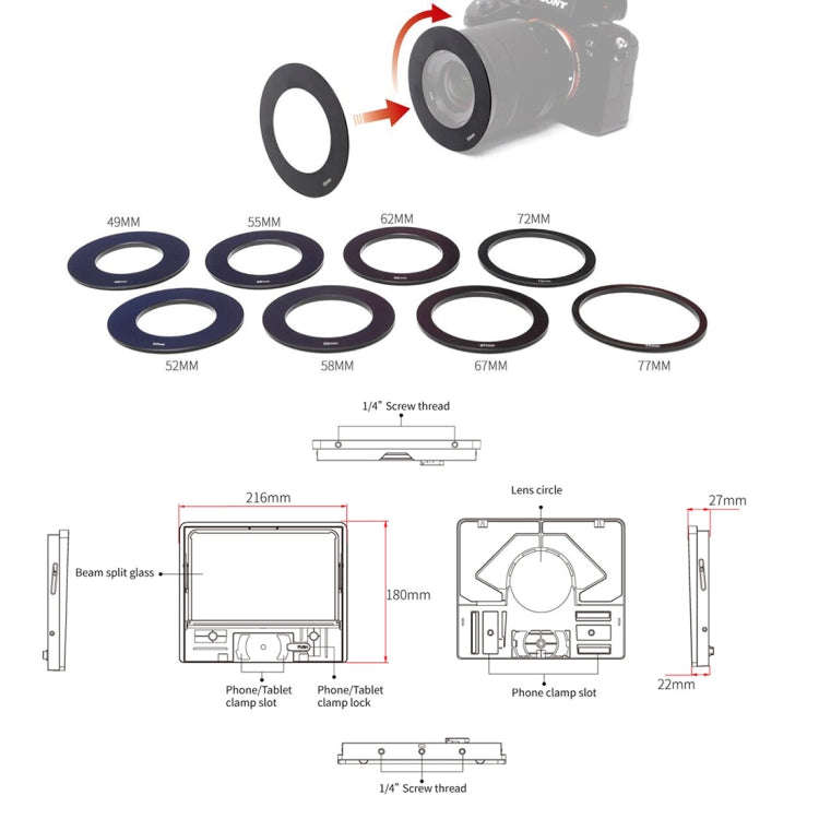FEELWORLD TP10 Portable 10-inch Folding Teleprompter with Remote Control Lens Adapter Ring For Be...