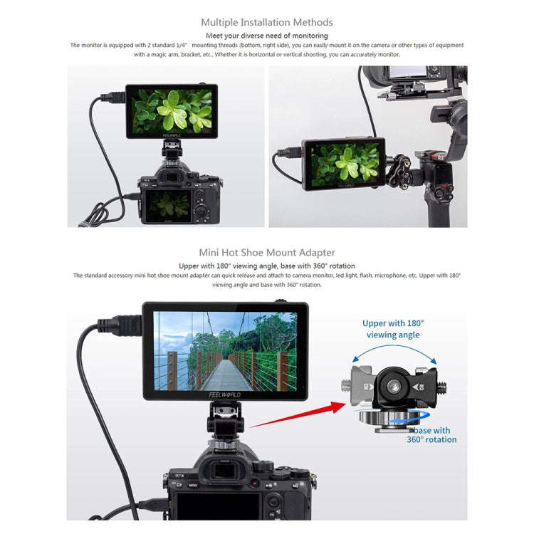 FEELWORLD LUT5 5.5 inch Ultra High Bright 3000nit Touch Screen DSLR Camera Field Monitor (Black)