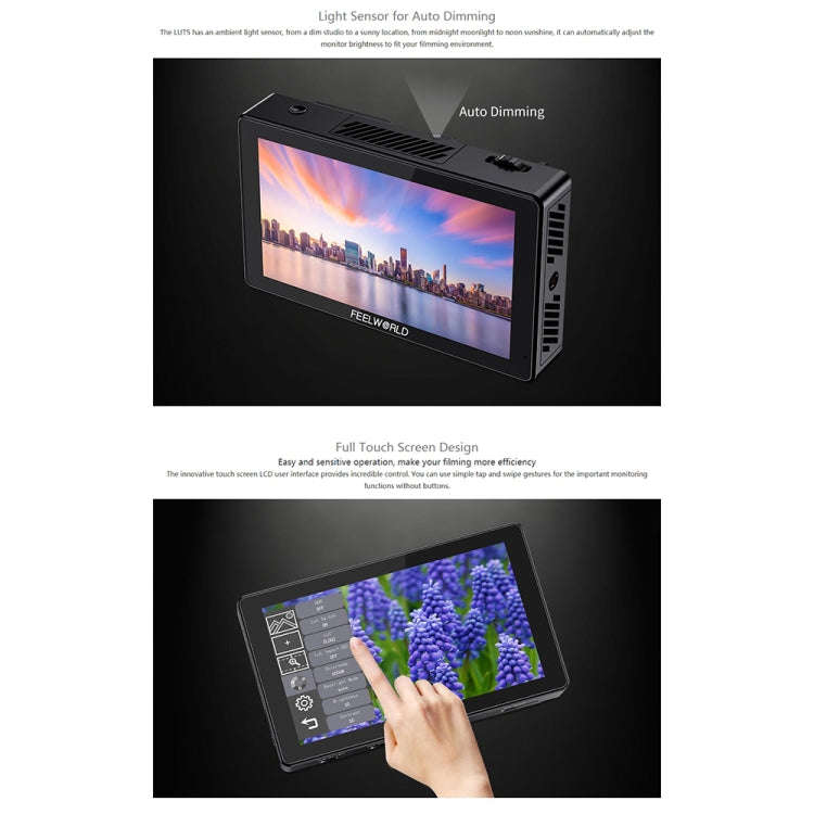 FEELWORLD LUT5 5.5 inch Ultra High Bright 3000nit Touch Screen DSLR Camera Field Monitor (Black)
