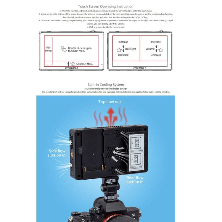 FEELWORLD LUT5 5.5 inch Ultra High Bright 3000nit Touch Screen DSLR Camera Field Monitor (Black)