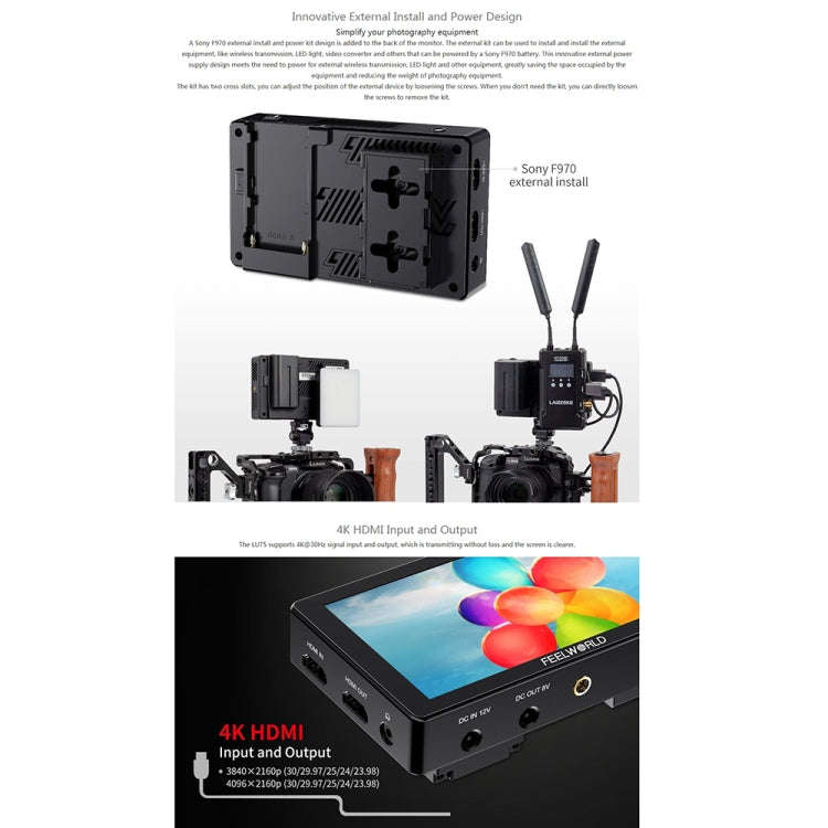 FEELWORLD LUT5 5.5 inch Ultra High Bright 3000nit Touch Screen DSLR Camera Field Monitor (Black)