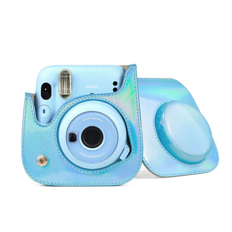 Aurora Color Leather Case Full Body Camera Bag with Shoulder Strap for FUJIFILM Instax mini 11(Blue)