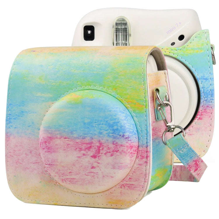 Oil Paint Full Body PU Leather Case Camera  Bag with Strap for FUJIFILM instax mini 7+