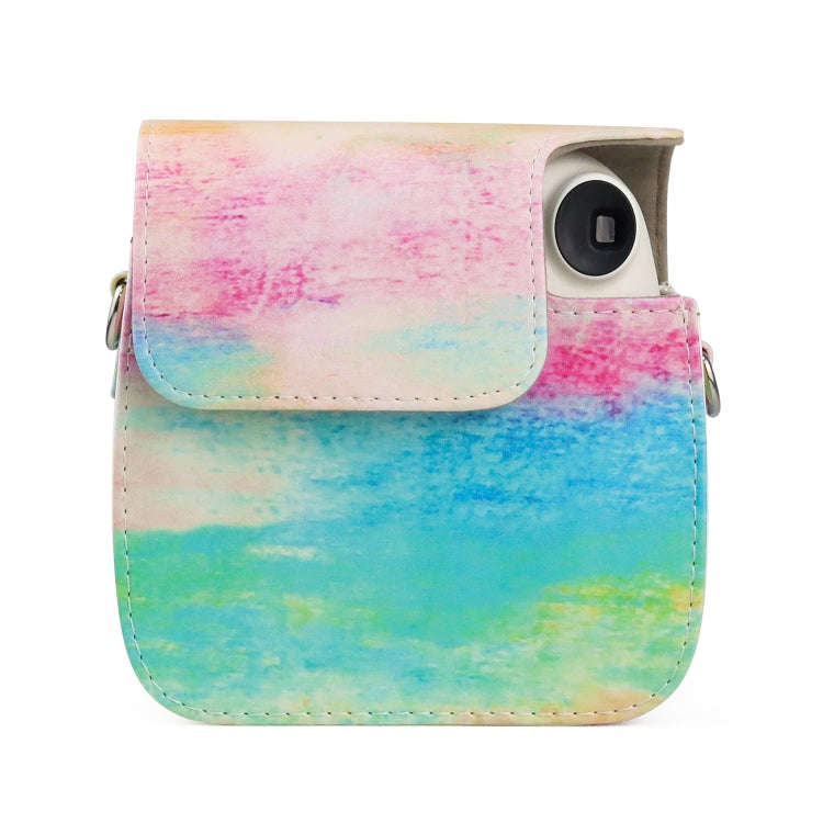 Oil Paint Full Body PU Leather Case Camera  Bag with Strap for FUJIFILM instax mini 7+