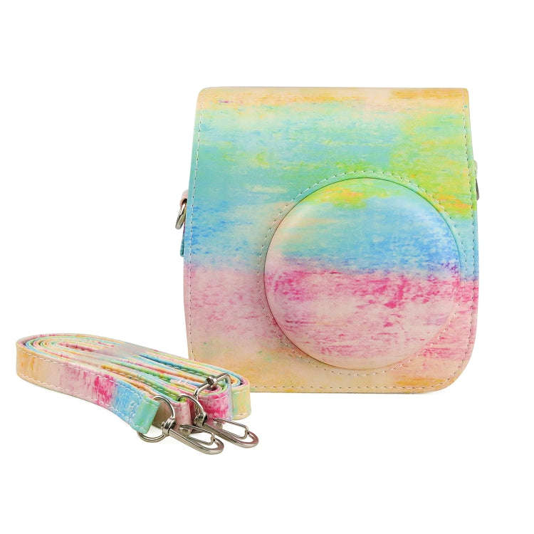 Oil Paint Full Body PU Leather Case Camera  Bag with Strap for FUJIFILM instax mini 7+
