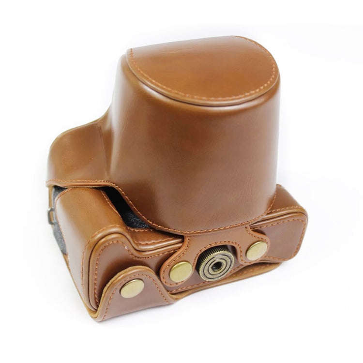 Full Body Camera PU Leather Case Bag with Strap for Canon EOS M6 Mark II (15-55mm Lens) (Brown)