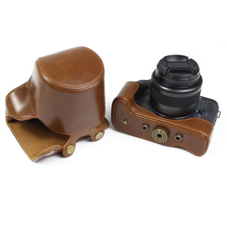 Full Body Camera PU Leather Case Bag with Strap for Canon EOS M6 Mark II (15-55mm Lens) (Brown)