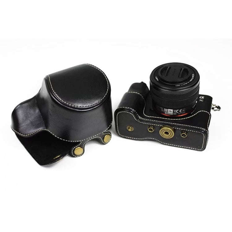 Full Body Camera PU Leather Case Bag for Sony LCE-7C / Alpha 7C / A7C 28-60mm / 40.5mm Lens(Black)